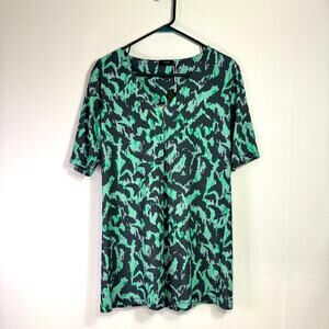 NWT Yest Green and Black Abstract Print V-neck Mini Dress or Tunic Size 6 QQ0827